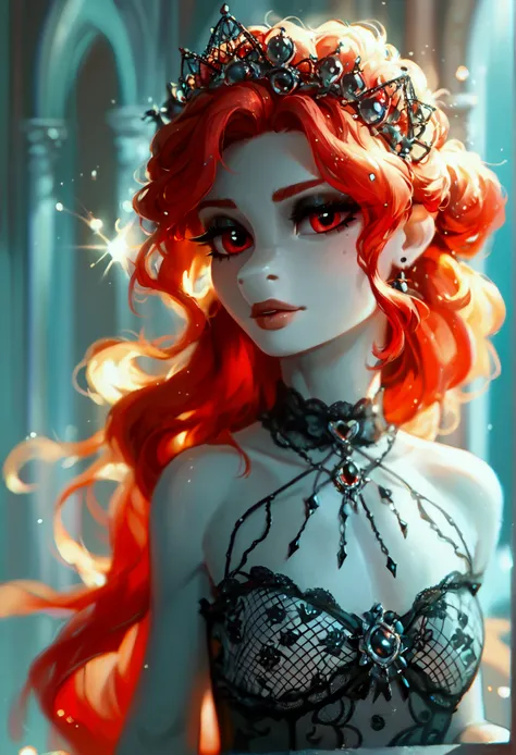 score_9,score_8_up,score_7_up,score_6_up, ((my little pony)), radiant lighting, vibrant colors, whimsical atmosphere, 8K, high resolution, highly detailed, masterpiece, white body, goth style, very long red hair, red eyes, fishnet stockings, dress