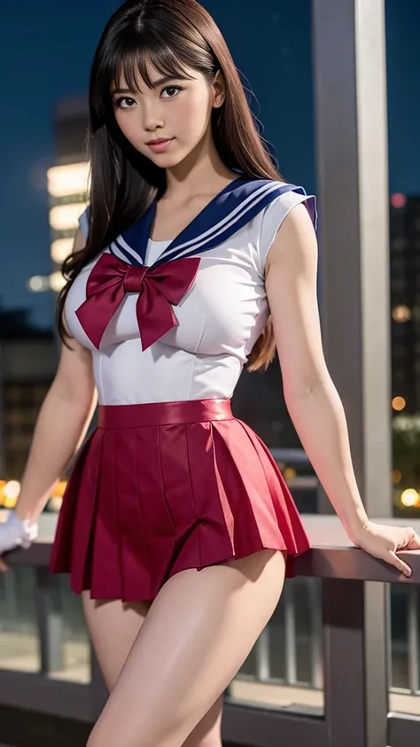 Close-up: Super busty and long-legged Sailor Mars seduces in the downtown area at night 