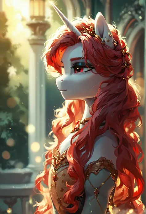 score_9,score_8_up,score_7_up,score_6_up, ((my little pony)), radiant lighting, vibrant colors, whimsical atmosphere, 8K, high resolution, highly detailed, masterpiece, white body, goth style, very long red hair, red eyes, fishnet stockings, dress