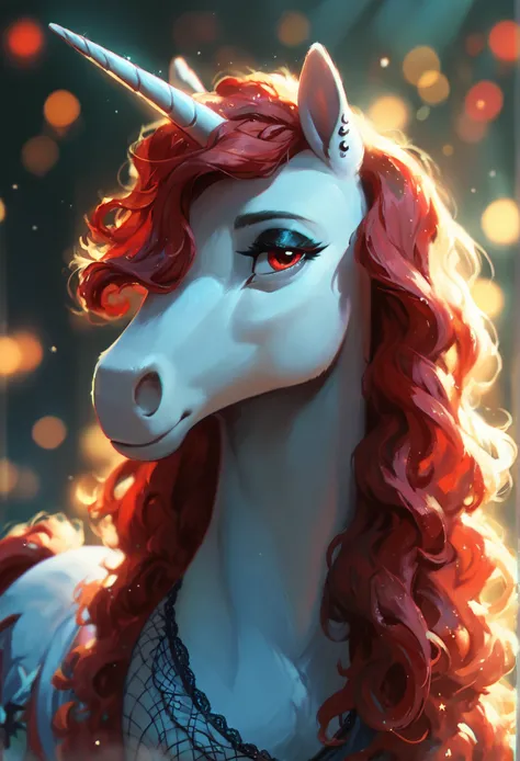 score_9,score_8_up,score_7_up,score_6_up, ((my little pony)), radiant lighting, vibrant colors, whimsical atmosphere, 8K, high resolution, highly detailed, masterpiece, white body, goth style, very long red hair, red eyes, fishnet stockings, dress