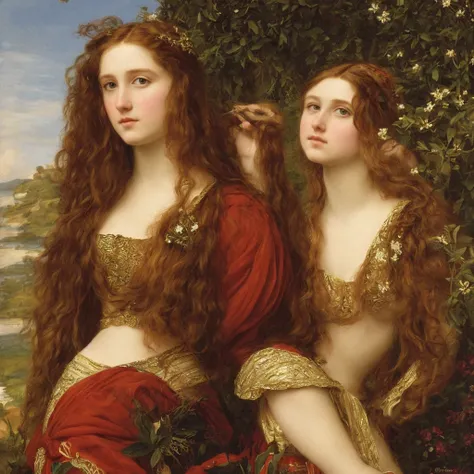 Pre-Raphaelite close-up portrait of a young maiden with long hair, wearing intricate armor, glorious atmosphere, high-quality, high definition