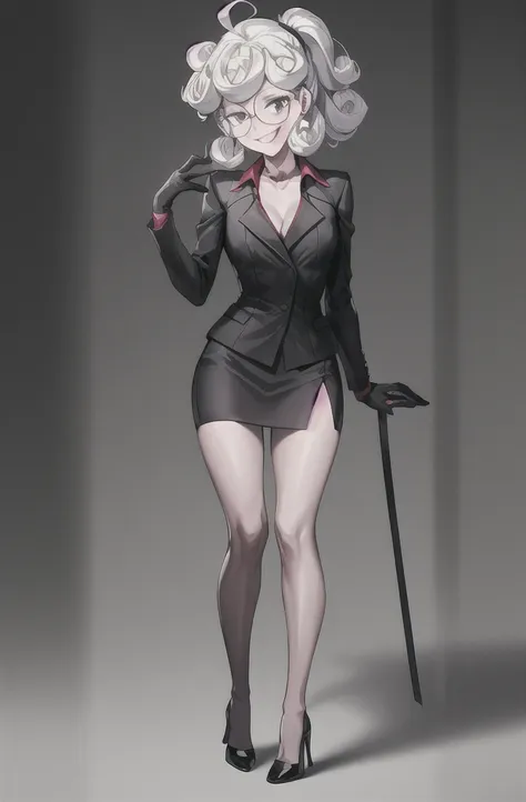 masterpiece, best quality, black dress, chocker, hand sleeves, high heels, sadistic, smile