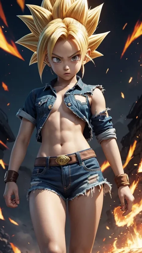 Dragonball Z: tiny pitite 13 year old girl; fighter, super sayan, torn clothes, NSFW