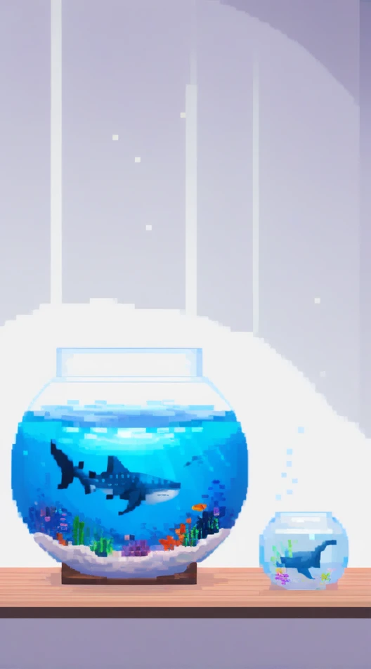 absurdres, uhd, fishbowl on a table, white background, whale sharks, underwater, beautiful, stars, pretty, shaded, glowing, glowing beautiful shading, glowing, under water, floating,