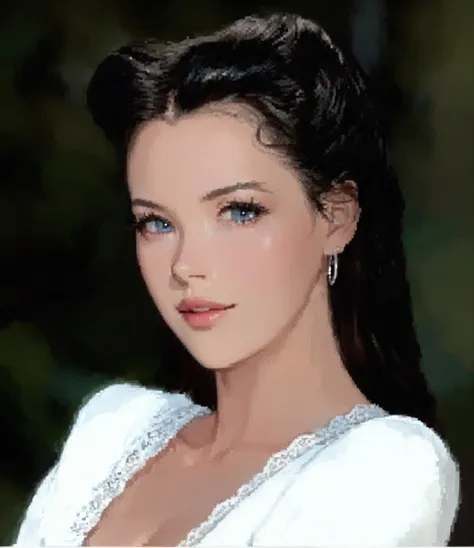 a close-up of a woman in a white dress and black hair, work of art! portrait of arwen, young arab monica belluci, anastasia ovch...