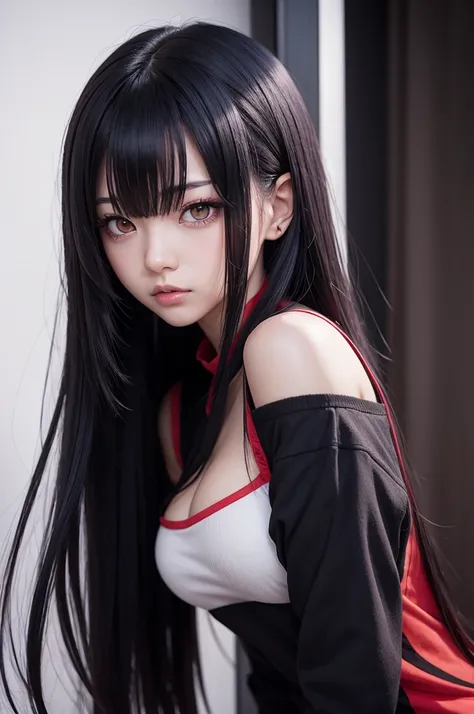 Anime girl, blsck hair, red eyes, hot, sexy