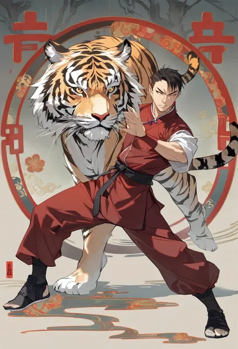 Chinese, male 1tiger, solo, masterpiece, taijitu, Kung Fu,