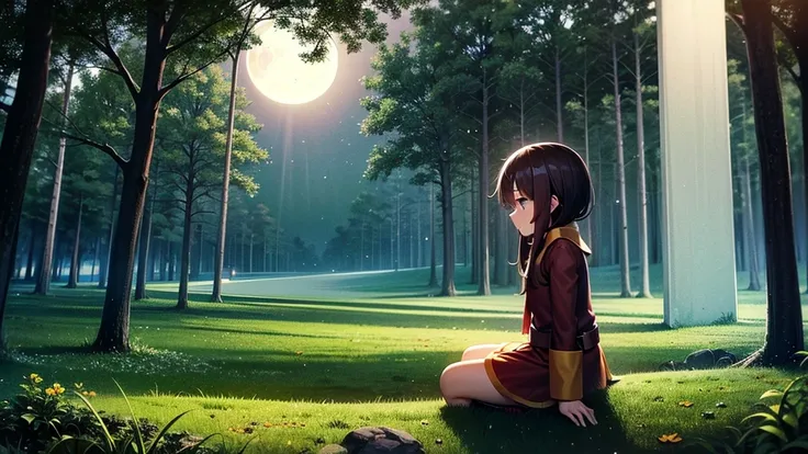 One Girl, Megumin, Fantasy, Forest Background, detailed, alone, cute, night, moonlight, 超High resolution, High resolution