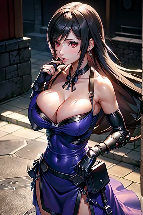 (8K, Highest quality, masterpiece:1.2), (Realistic, photo-Realistic:1.37), Super detailed, 1 Girl,cute, alone, (Tifa Lockhart), ((信じられないほど巨大なHuge breasts, Huge breasts:1.6),(Beautiful attention to detail), (smile:1.2), (Mouth closed), Sexy pose, Dancing, O...