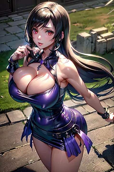 (8K, Highest quality, masterpiece:1.2), (Realistic, photo-Realistic:1.37), Super detailed, 1 Girl,cute, alone, (Tifa Lockhart), ((信じられないほど巨大なHuge breasts, Huge breasts:1.6),(Beautiful attention to detail), (smile:1.2), (Mouth closed), Sexy pose, Dancing, O...