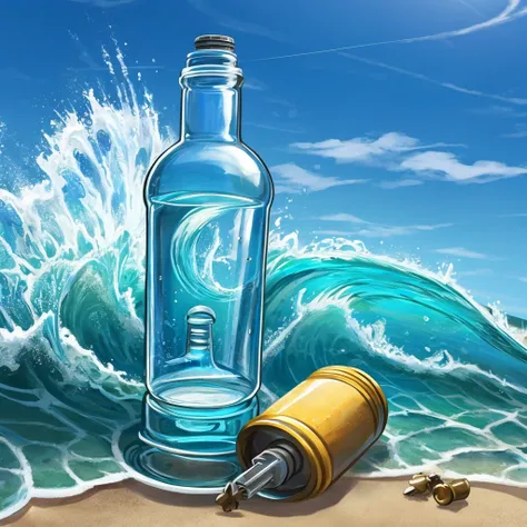 I would like a graduated bottle the bottle must be made of metal, a bottle with a simple cap that screws on without images on it, a simple water bottle that can be found everywhere in solid and effective materials with a wave on top in the aquatic theme . ...