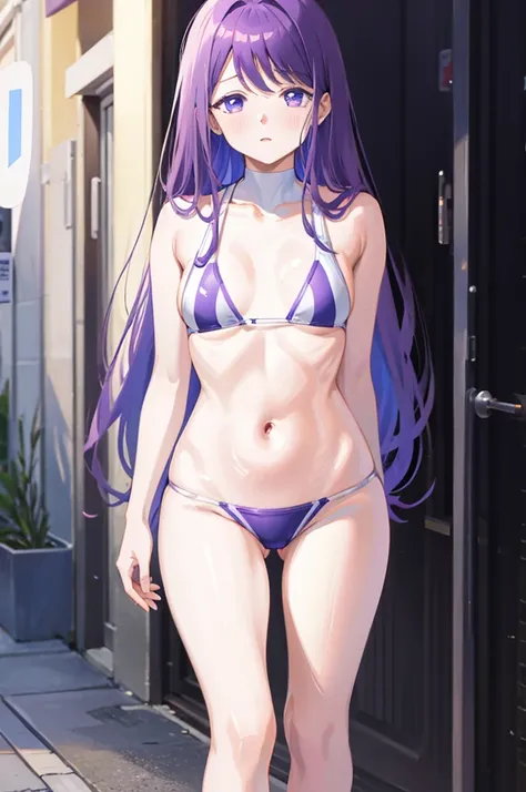 small breasts、random swimsuit、light purple hair、semi-long hair、pale purple eyes、wet、、looks like she&#39;s about to cum、glamorous...