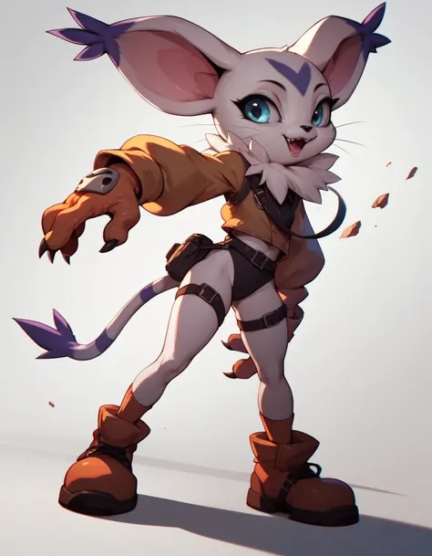 Score_9, score_8, score_7, gatomon from digimon, tall and slender body, Anthro feline girl, gloves, on her knees, simple white background 