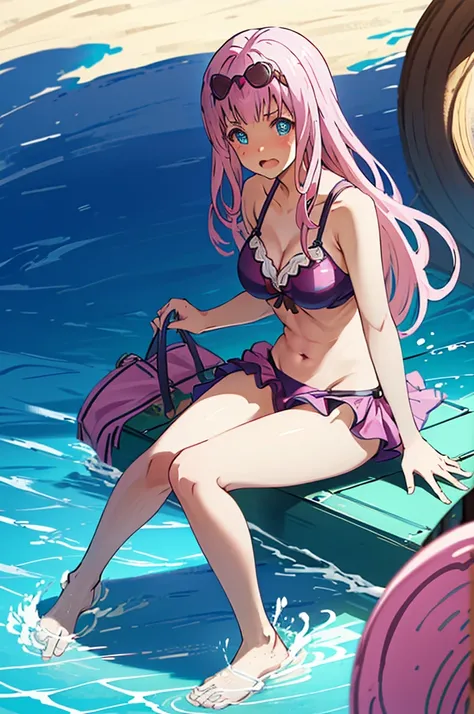 ランダムなswimwear、柄付きのswimwear、pink hair、spread your legs、i can see her pantieedium hair、、pale blue eyes、head to toe full body、blush...