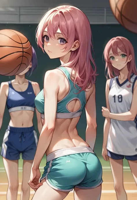 Body movement, young pretty gravure idol, Realistic young gravure idol, Young gravure idol, Young sensual gravure idol, sport bra and shirt, Young skinny gravure idol, sport bra and shorts, cute sportswear, wearing basketball jersey from behind