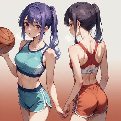 Body movement, young pretty gravure idol, Realistic young gravure idol, Young gravure idol, Young sensual gravure idol, sport bra and shirt, Young skinny gravure idol, sport bra and shorts, cute sportswear, wearing basketball jersey from behind