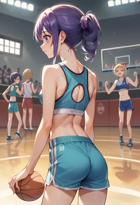 Body movement, young pretty gravure idol, Realistic young gravure idol, Young gravure idol, Young sensual gravure idol, sport bra and shirt, Young skinny gravure idol, sport bra and shorts, cute sportswear, wearing basketball jersey from behind