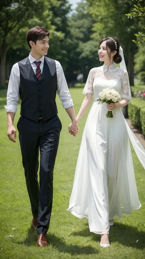 They walked hand in hand on the grass, husband and wife walking hand in hand, man and woman walking together, lovely husband and wife, romantic husband and wife, ruan jia and brom, Still in the movie, happy husband and wife, photo 1 5 mm, smiling husband a...