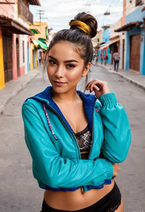 photograph of a 20 year old woman, Perfect face, Masterpiece, GOOD, underwear, the day_GOOD, Jacket, the day_panties .This woman from Sinaloa, exquisitely beautiful, brings with it the warmth and authenticity that characterize Mexican women.. His presence ...