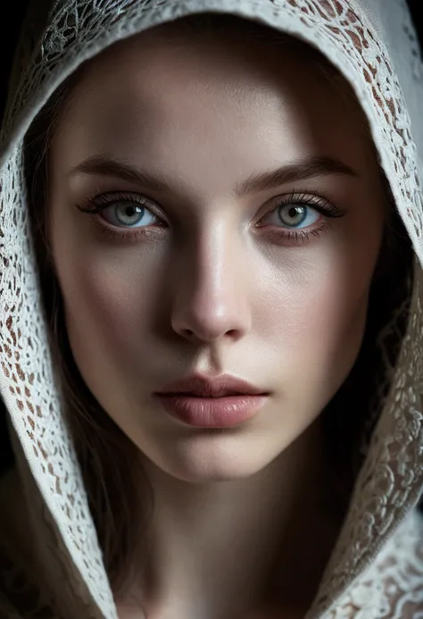 sensual nude female portrait, extremely detailed face and skin, beautiful eyes and lips, intricate details, dramatic lighting, cinematic composition, pale skin, hooded eyes, romantic, soft focus, chiaroscuro, ethereal, mystical