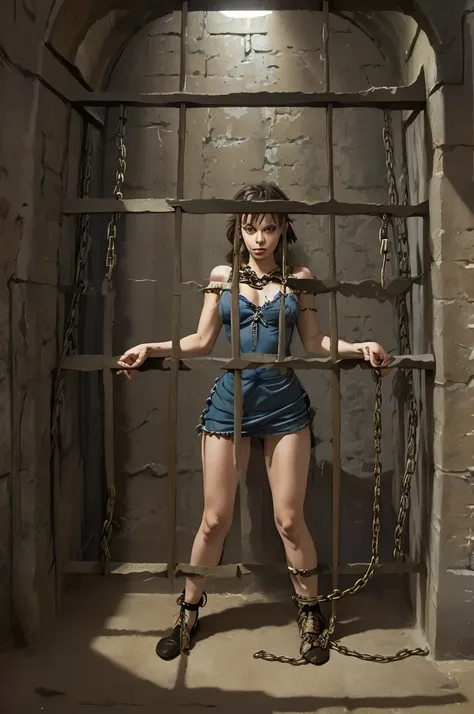 (masterpiece:1.1), (highest quality:1.1), 1girl,  chain, against wall, prison,