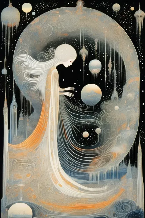 kay nielsen style - kay nielsen style. universe. the earth is about to collapse. the goddess dances while looking down at it..