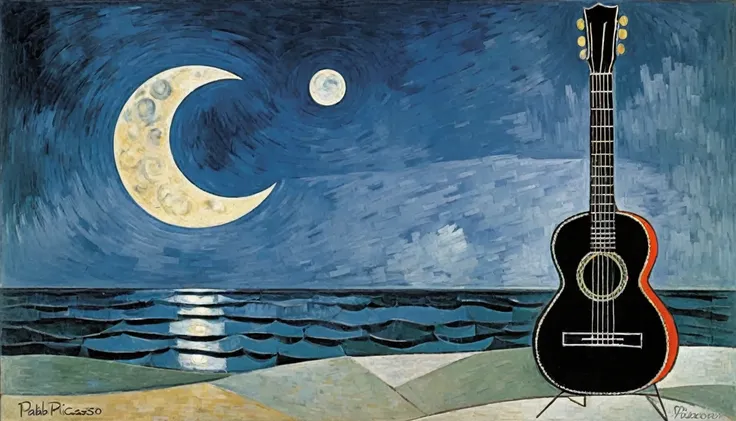 Guitar, by Pablo Picasso (moon in the background)