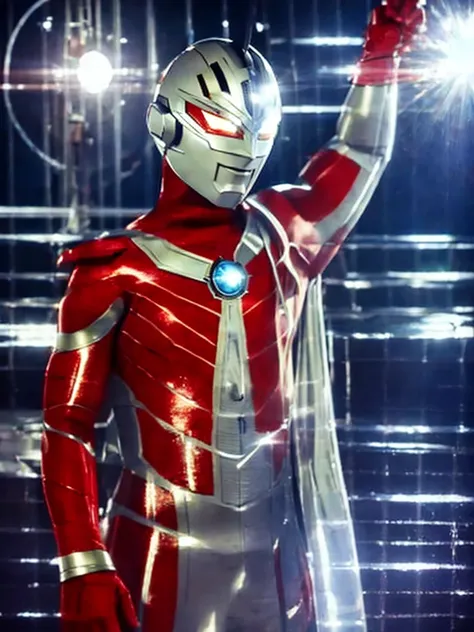 put arms together and emit rays,40m tall giant superhero ultraman taro,standing on tokyo japan in the dark,the same size as the ...