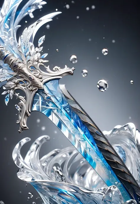 masterpiece, 8k, best quality, highly detailed, a curved longssword made of ice & white steel