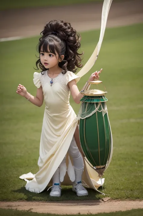 Create an image of a chiming cricket wearing a dress and with big hair 