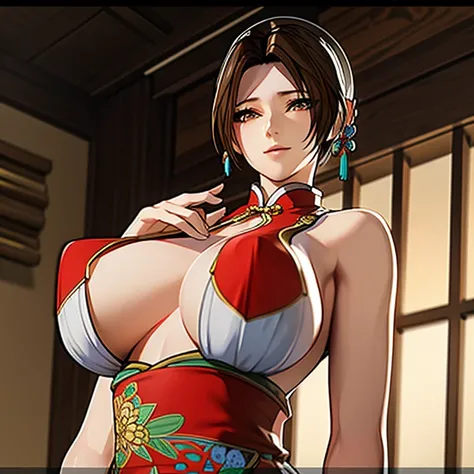 A woman, Chinese clothes, breasts show, sexy, delicate, perfect. Ultra quality, detailed image, perfect image.