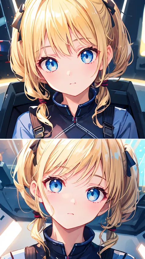 Masterpiece, beautifully detailed eyes,
stunning 4K artwork,
1 girl,
blonde hair, twin tails,
blue eyes,
ultra-realistic, (photorealistic:1.3), RAW photo, professional photography, cinematic lighting, realistic portrait, inside spaceship, sitting in cockpi...