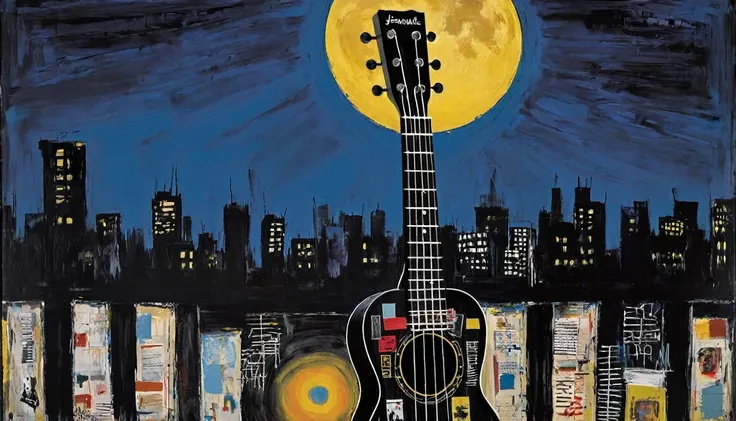 Ukulele, by Jean-Michel Basquiat (moon in the background)