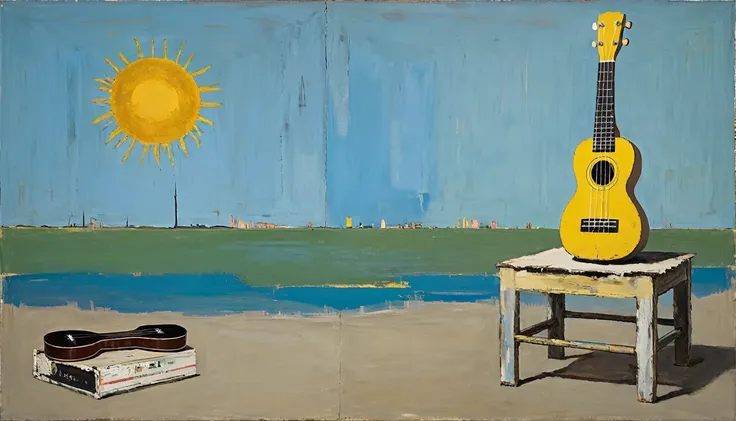 Ukulele, by Jean-Michel Basquiat (sun in the background)