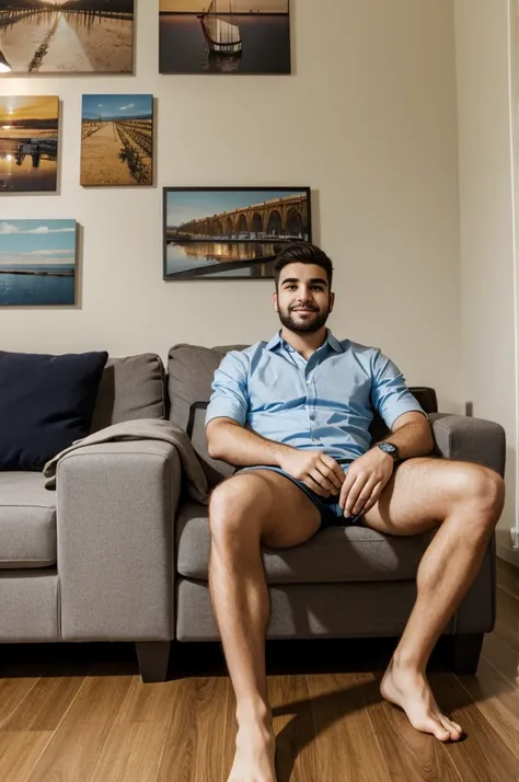 young adults guy sitting spread legs