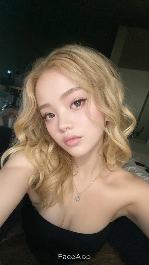 girl with blackpink&#39;s jennie korean face,blonde curly hair with a braid on the right side, clear blue eyes, no-makeup, mouth and eyebrows with bright colors, top quality picture.