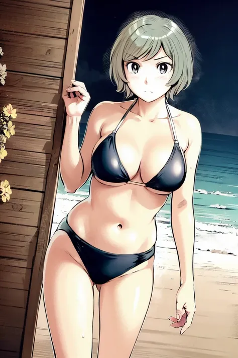 (slingshot bikini:1.2),
Blonde, (short hair:1.2),Illustration of a person、
View your viewers,, (Highest quality:1.3),One Girl, beach、Outdoor、 ground、ground、soil、blue eyeicro Bikini、(masterpiece、Highest quality)、Highest quality, Ultra-high resolution, (((ma...