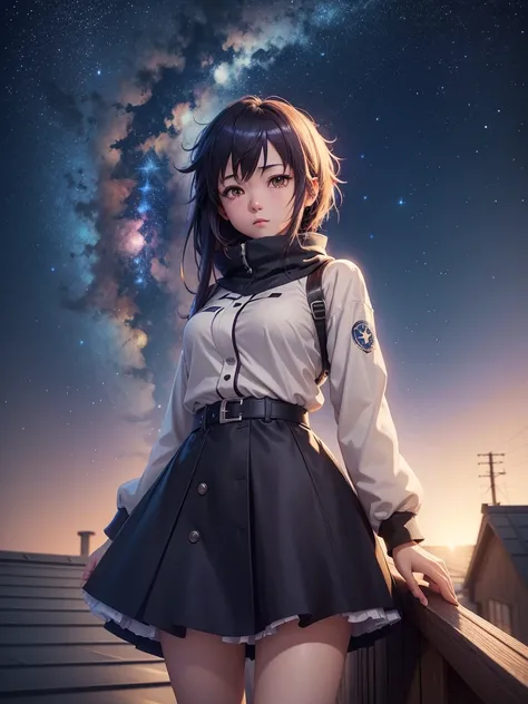 anime girl standing on the roof looking at the night sky with stars, anime wallpaper 4k, anime wallpaper 4 k, 4k anime wallpaper, 8K anime art wallpaper, 4k anime art wallpaper, 4K anime art wallpaper, 4K anime-style, makoto shinkai cyril rolando, 4k manga...