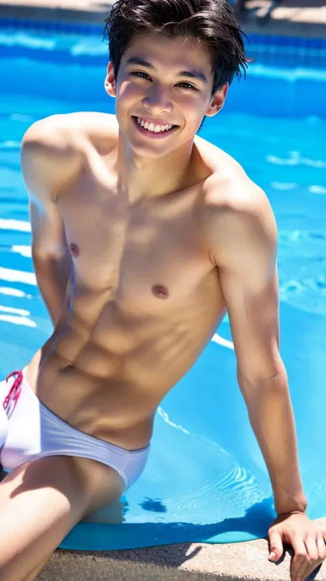 male Age 18 swimwear topless smile