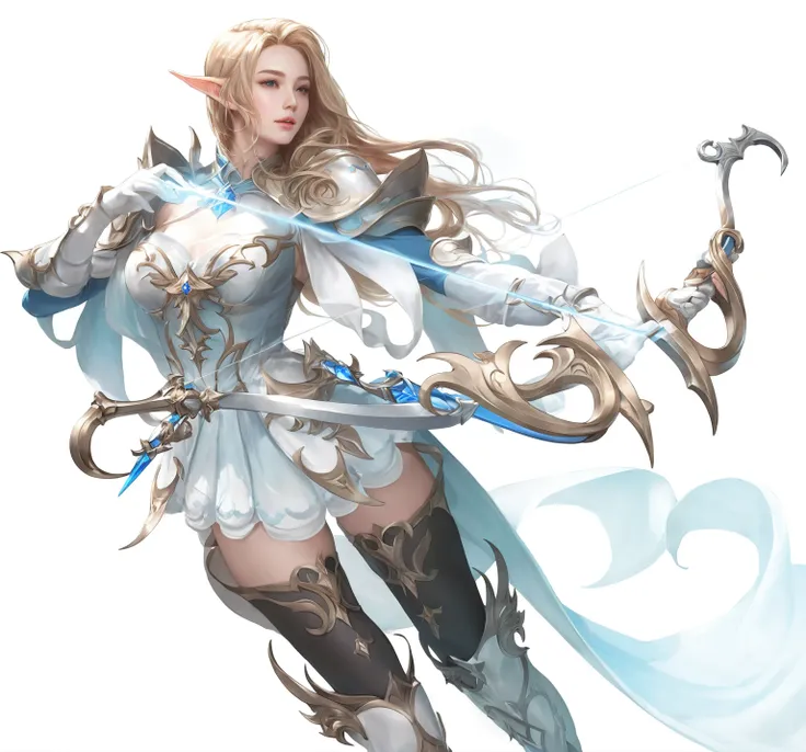 anime character with a sword and a dress with a blue cape, alluring elf princess knight, from lineage 2, granblue fantasy, lineage 2 revolution style, cushart krenz key art feminine, beautiful and elegant female elf, elf princess knight, render of april, b...