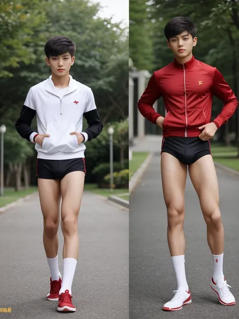 16 years old teenagers , very young , light-skin , wearing an dark red sexy underwear, tmasterpiece，k hd，the feet，Transparent sports vest，semi transparent，black long socks，The barefoot , red colour , handsome and cute , extreme cute boy , white skin , dark...