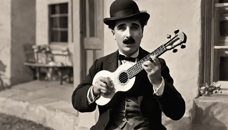 Charles Chaplin ( Carlistos) playing Ukulele, by Genevieve Naylor 