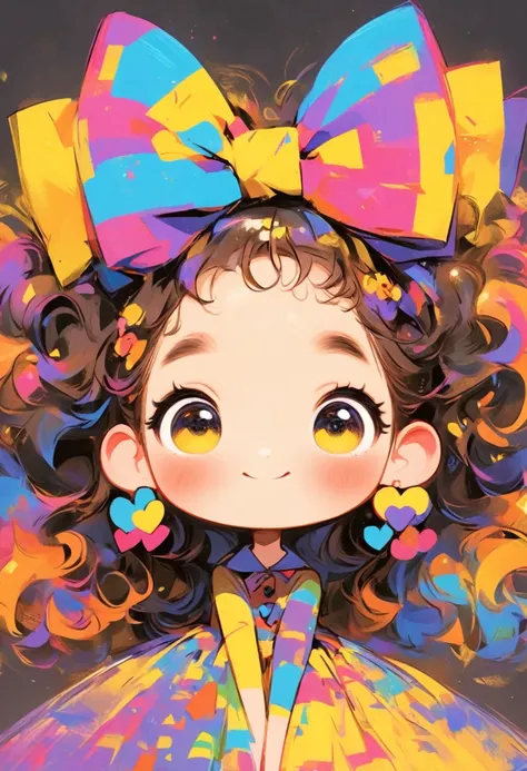 一位有着卷发和color毛衣的女孩在游乐园的画, colorful! character conception, cute的, bright colors，cute, cute的艺术风格, cute的 illustrations, cute卡通, cute...