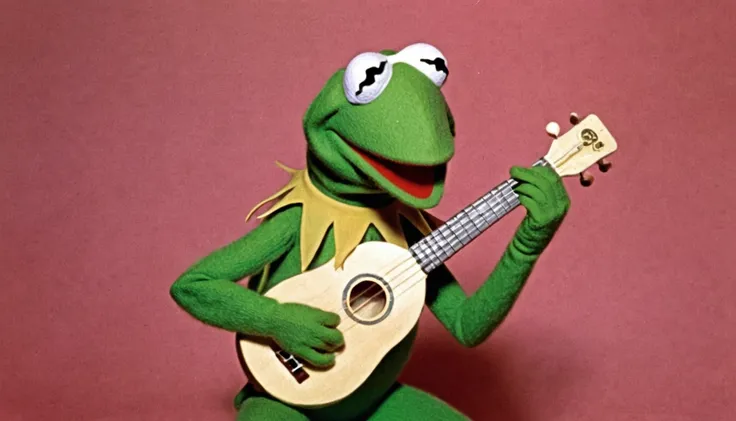 1975; Caco Kermit playing Ukulele, by Genevieve Naylor