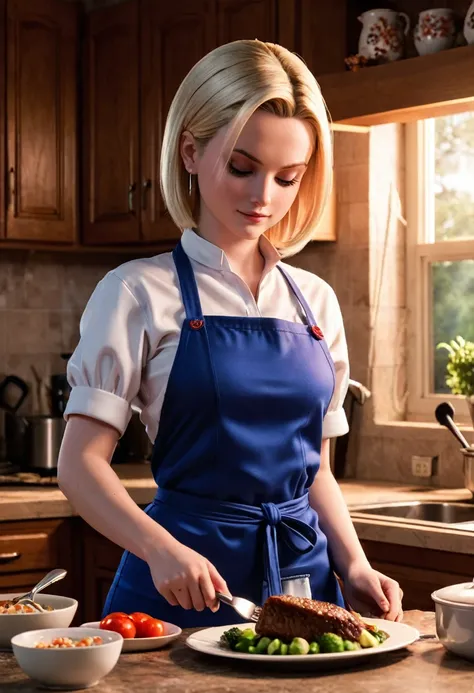 Android 18 cooking dinner, romantic lighting 