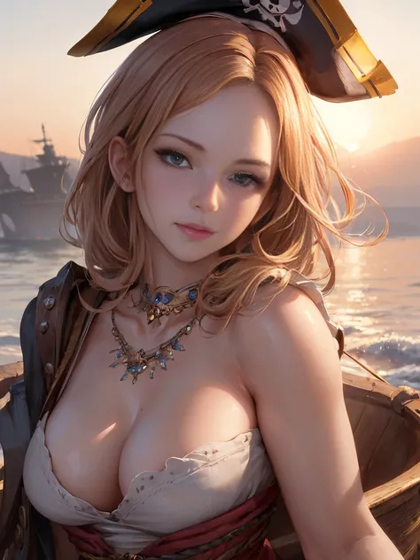 (masterpiece, 最high quality:1.4), (pirate ship), (From the back:1), (One girl), (alone), (head to waist photo) , Nami from One Piece, hyperRealistic, Skin with attention to detail, Digital SLR, Soft lighting, high quality, Highly detailed face, Highly deta...