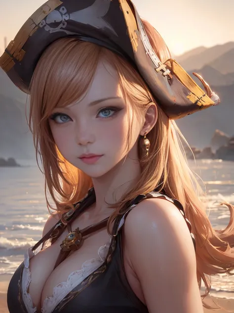 (masterpiece, 最high quality:1.4), (pirate ship), (From the back:1), (One girl), (alone), (head to waist photo) , Nami from One Piece, hyperRealistic, Skin with attention to detail, Digital SLR, Soft lighting, high quality, Highly detailed face, Highly deta...