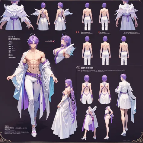 (Masterpiece, best quality), detailed, 1 man, ((character concept art)), ((character design sheet, same character, front, side, back)), full body, body complete, 1 Male angel, 1 Man angel, Detailed face, character design sheet，full bodyesbian, Highly detai...