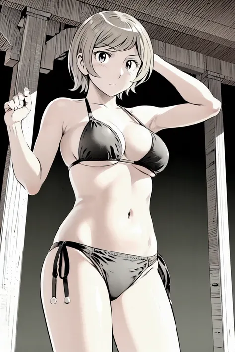 (slingshot bikini:1.2),
Blonde, (short hair:1.2),Illustration of a person、
View your viewers,, (Highest quality:1.3),One Girl, beach、Outdoor、 ground、ground、soil、blue eyeicro Bikini、(masterpiece、Highest quality)、Highest quality, Ultra-high resolution, (((ma...