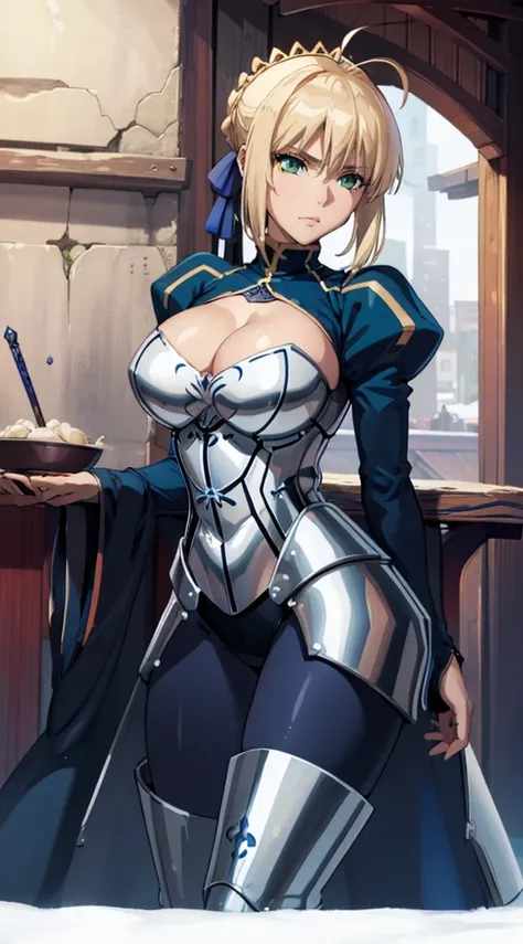 (Highest quality:1.3), Artoria Pendragon by Gate, ((Ahego)), Big Breasts, Cleavage, Fascinating, sexy face, sexy, Curved body, big ass, big , (Bodysuits), (city),